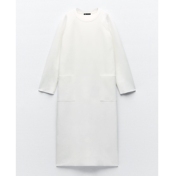 NWT ZARA oversized white midi dress with front pockets and long sleeves - Picture 2 of 11